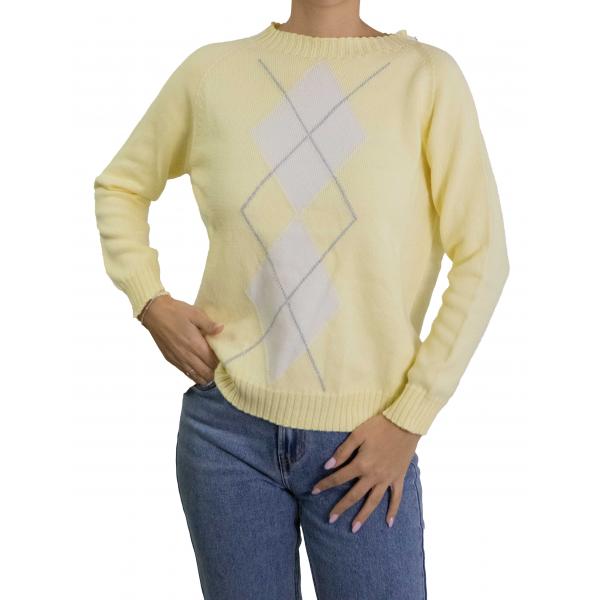 Maglioncino con rombi bicolore girocollo in cotone 